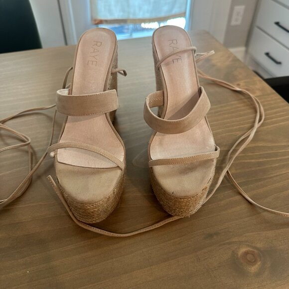 Raye Jesse Wedge - Strappy Wrap Ankle Tie Jute Wedges - Tan/Nude - Size 7.5 - Picture 6 of 14